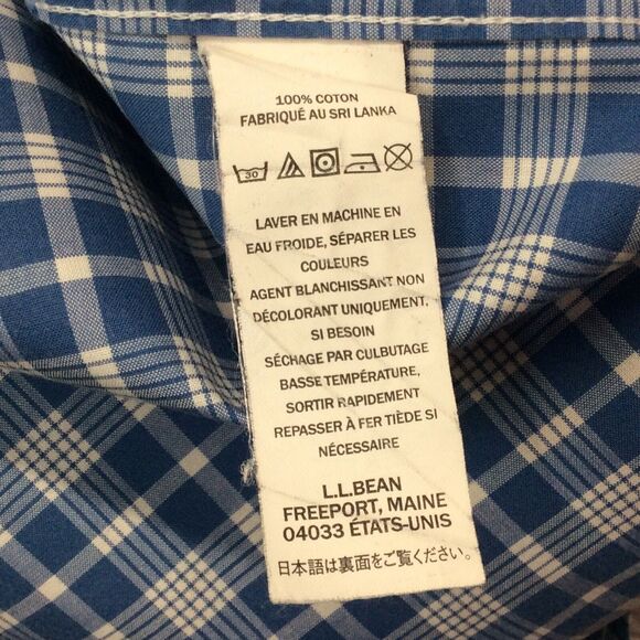 LL Bean Button Down Shirt Men' Size XLT Blue Plaid Casual Travel Slightly Fitted - Picture 4 of 5